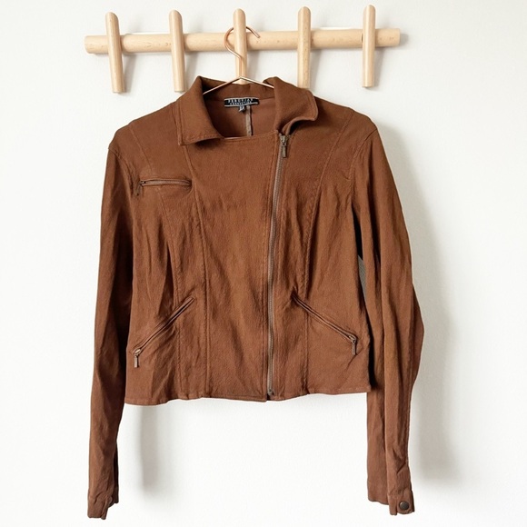 Peruvian Connection Brown Cropped Moto Jacket - Picture 1 of 12